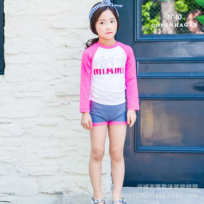 Xaber Kin/детский купальник с длинным рукавом для девочек, купальник из двух предметов, розовые купальники для девочек, пляжные купальные костюмы для девочек, G19-K24