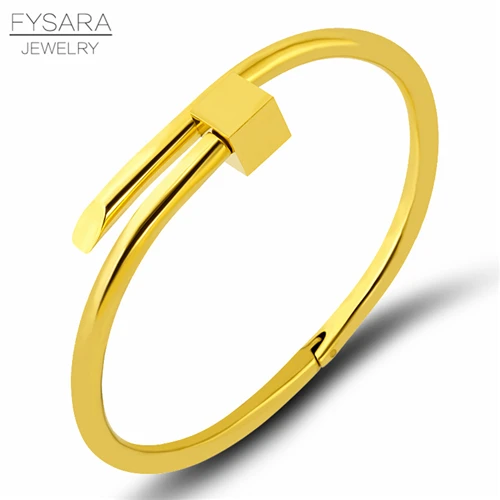 Square Gold FYSARA, квадратный/шестигранный винт, манжеты для ногтей, браслеты, браслеты для женщин, роскошные ювелирные изделия, золотой цвет, нержавеющая сталь, браслеты с подвесками - Окраска металла: Square Gold
