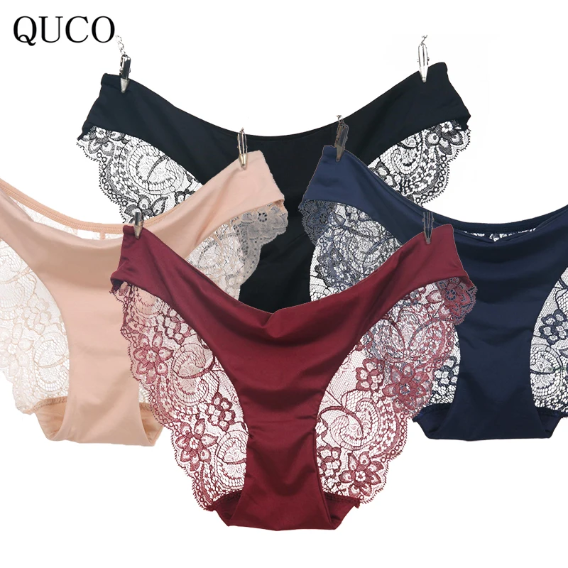 QUCO brand 4pcs top sale sexy women underwear Sexy Lingerie Cute Panties Women cottonPink Underwear Tangas Transparent w1 |
