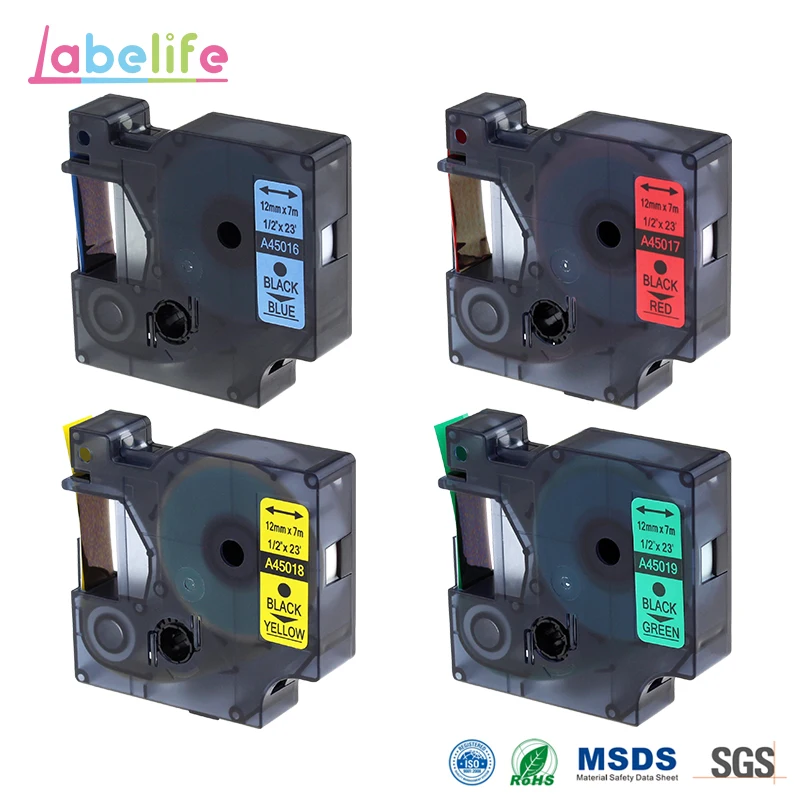 Labelife 4 набора комбо для лента DYMO D1 45016 45017 45018 45019 совместимый Этикетки 1/2 дюйма x23
