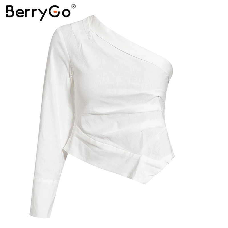 BerryGo женская блузка на одно плечо короткие белые блузки рубашка Летний стиль