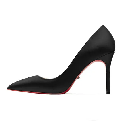 black silk 8cm Качественные пикантные женские туфли-лодочки из шелкового атласа; туфли с красной подошвой; свадебные модельные туфли с острым закрытым носком на высоком тонком каблуке; туфли на шпильке - Цвет: black silk 8cm