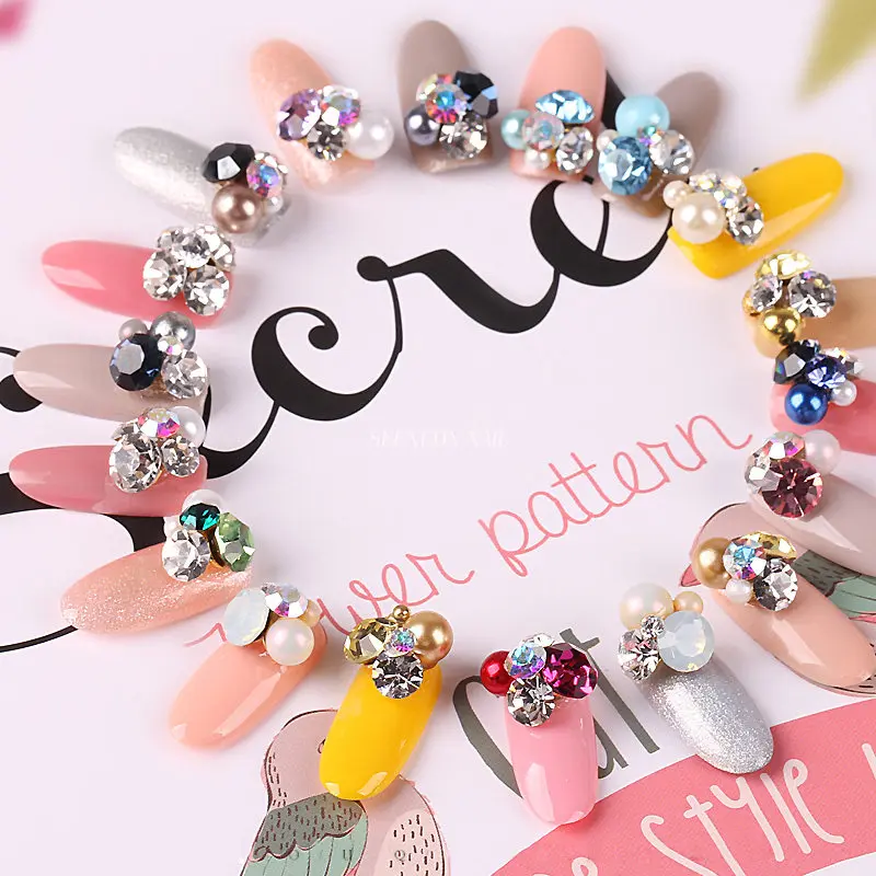 

New 10pcs Luxury Japanese nail jewelry decoration alloy heap rhinestones pearls 3d nail art charm nail metal glitter accessories