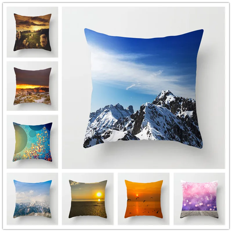 

45*45cm Pillow Cover Polyester Peach Skin Mountains and Oceans Cushion Office Nap Throw Pillow Case Cushion Cover