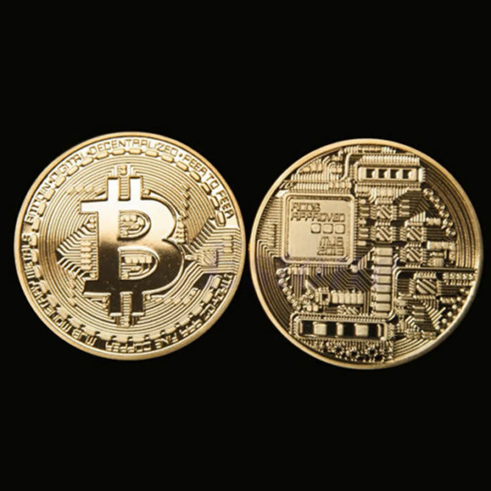 1 шт. 38 мм Коллекционная монета Биткоин Позолоченные Бронзовые физические