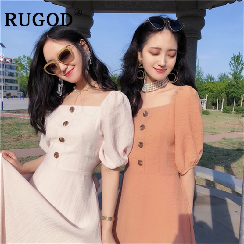 RUGOD винтажный буф с длинным рукавом женское элегантное платье на пуговицах