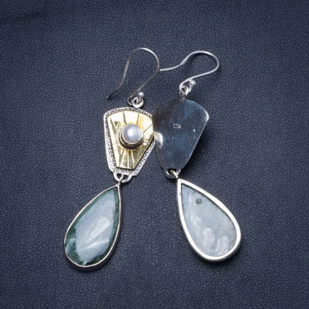 Российского природного Seraphinite и речной жемчужиной Handmade Уникальные 925 стерлингов