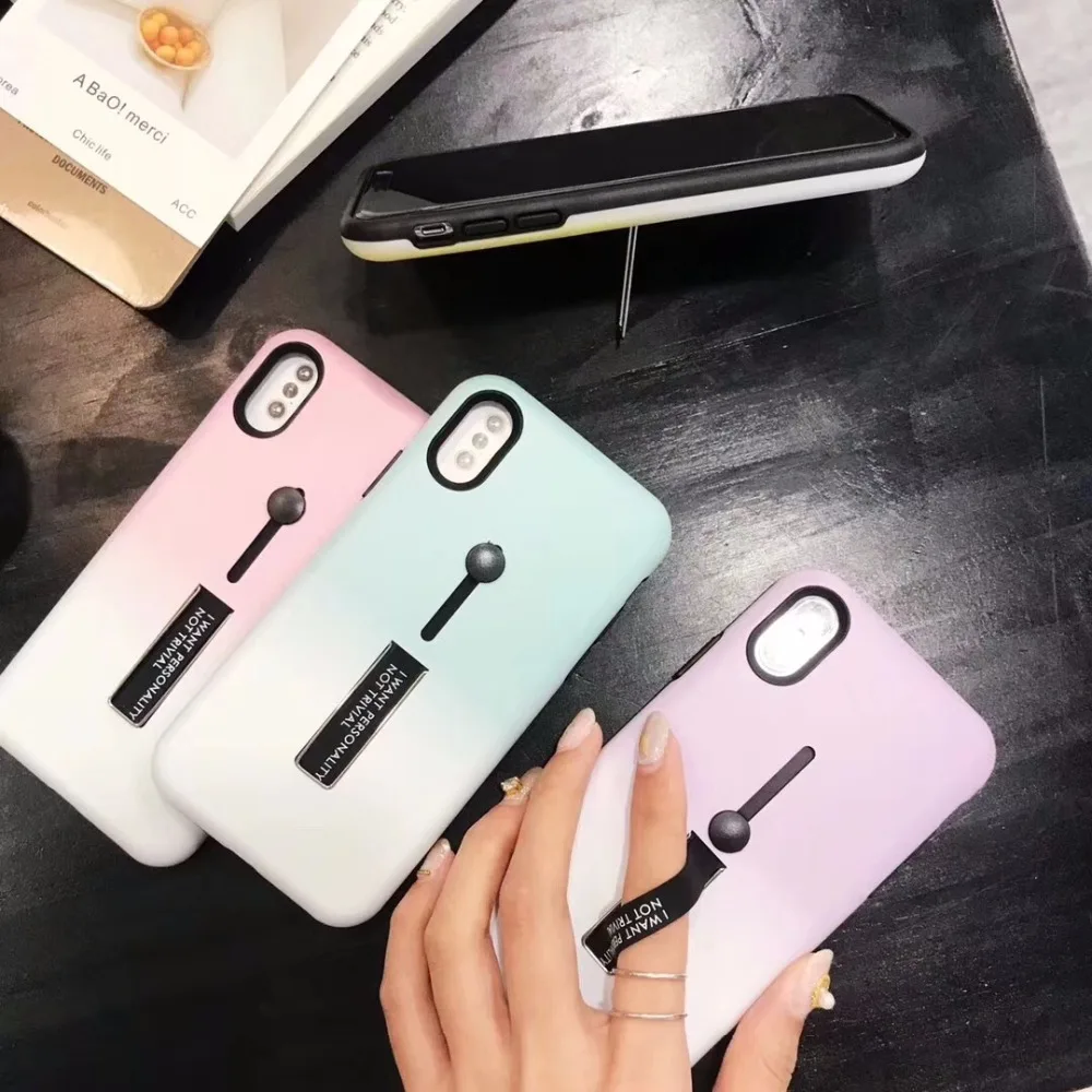 Модный градиентный цветной чехол для iPhone X 6 S 7 8 Plus скрытый Держатель подставка