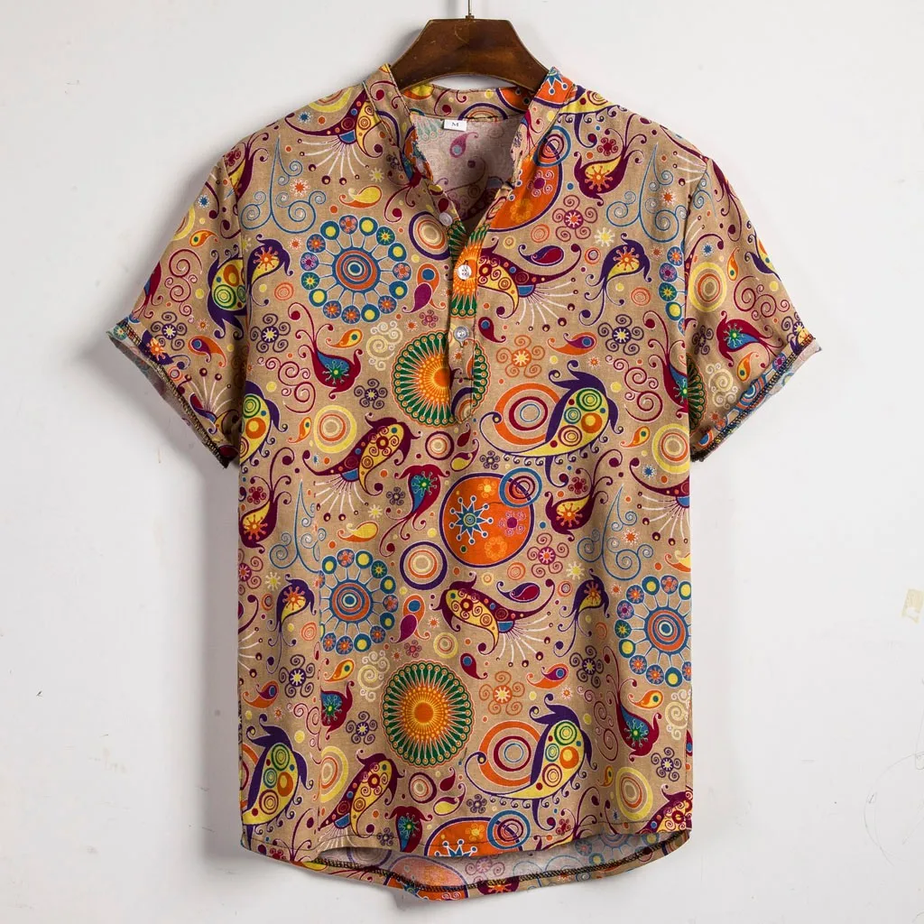 Мужские этнические льняные повседневные Camisa Masculina пляжные рубашки с принтом