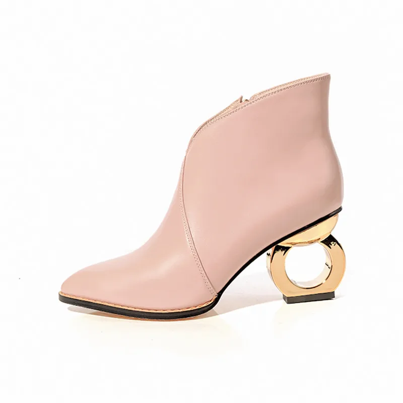 

Smirnova NEW arrival 2018 ankle boots pointed toe strange style heels boots high quality cow leather boots women's party shoes