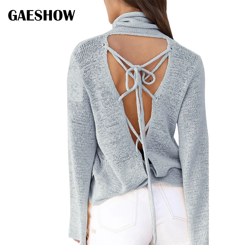Gaeshow 2018 Новый Назад бинты связать Для женщин свитера и пуловеры Sexy с длинным