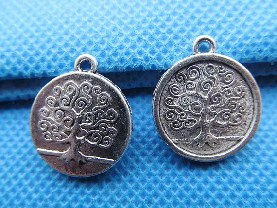 100pcs 15mm Antique Silver tone/Antique Bronze Filigree Lucky Wish Tree of Life Round Pendant Charm/Finding,DIY Accessory
