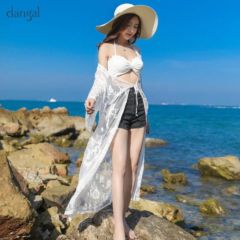 Женские сексуальные кружевные блузки DangalFashion с защитой от солнца длинные тонкие