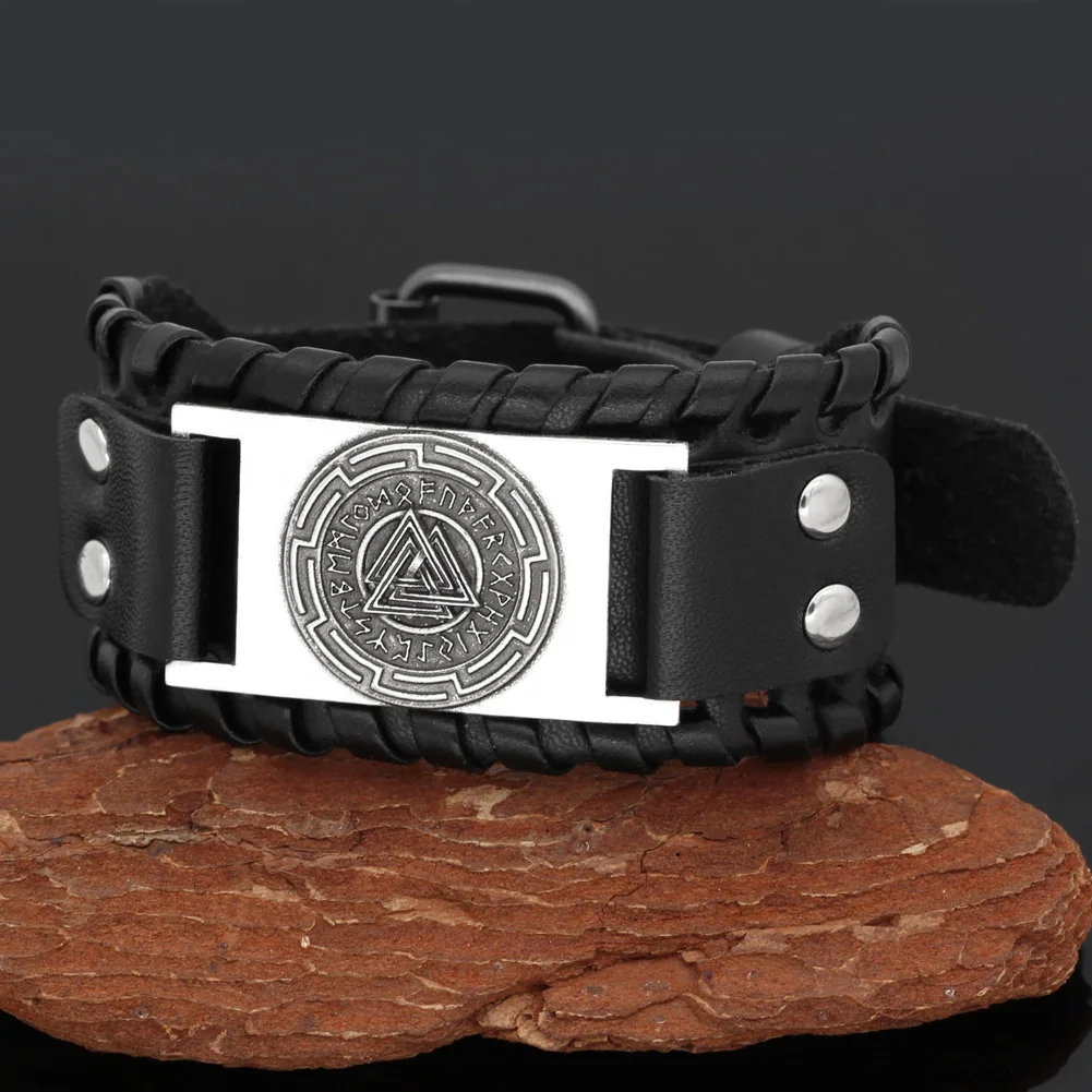 Скандинавский Викинг символ Одина valknut rune кожаный браслет амулет с подарочной