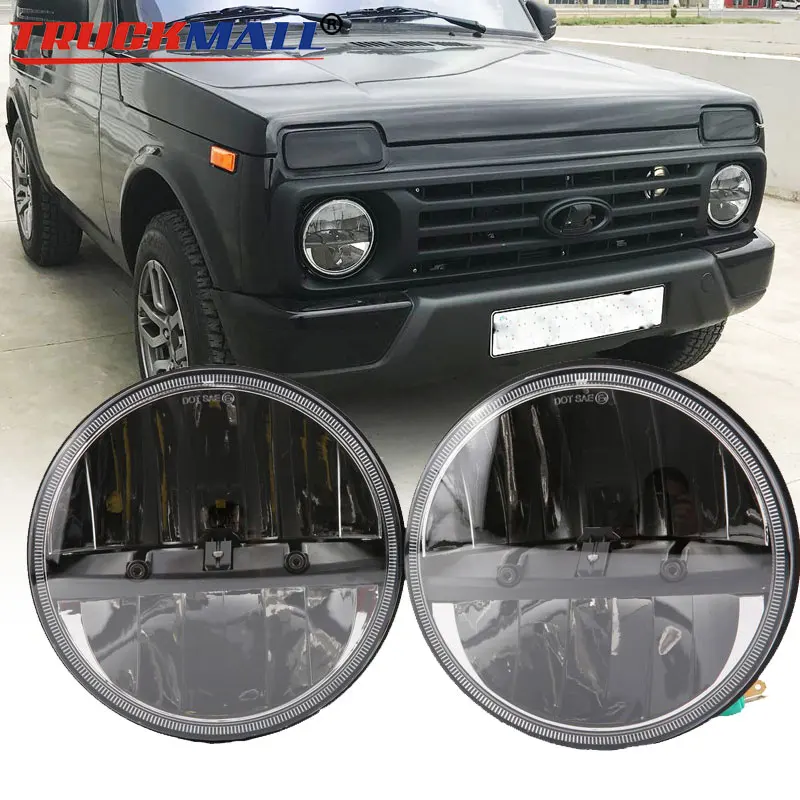 Для Lada 4x4 urban Niva 7 дюймов светодиодный H4 Фары " светодиодный 12 в 24 в проектор фары замена для Jeep Wrangler