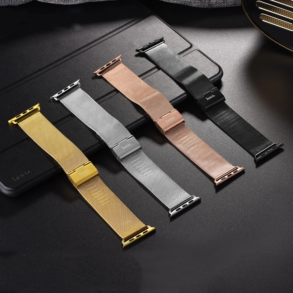 HOCO Нержавеющая Сталь Band для Apple Watch Series 5 4 3 2 1 iWatch 38 мм 44 мм 40 мм Милан Луп Двойная пряжка Женщины Мужчины Браслет