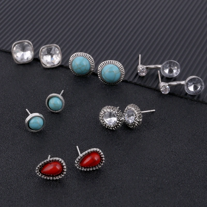 MINHIN 6 шт./компл. новый дизайн серьги-гвоздики для женщин винтажный кристалл