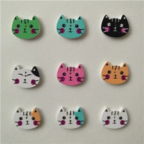 Cat head 50 50 шт смешанные животные милые деревянные пуговицы для скрапбукинга ручной работы DIY Детские аксессуары для шитья одежды украшения - Цвет: Cat head 50