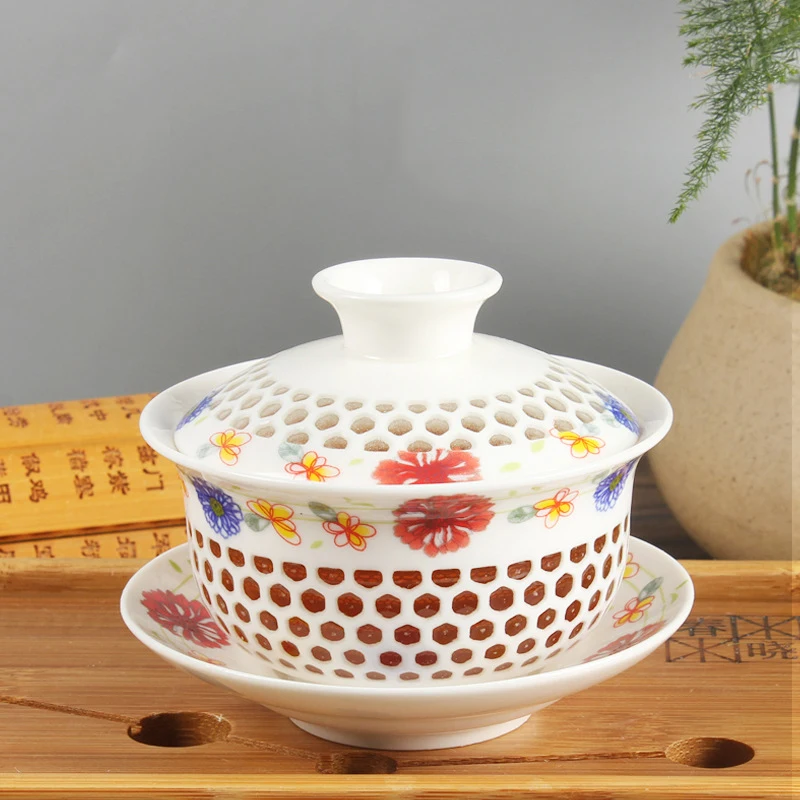 Керамический чайник gaiwan в китайском стиле кунг фу (220 мл) сотовый перфорированный