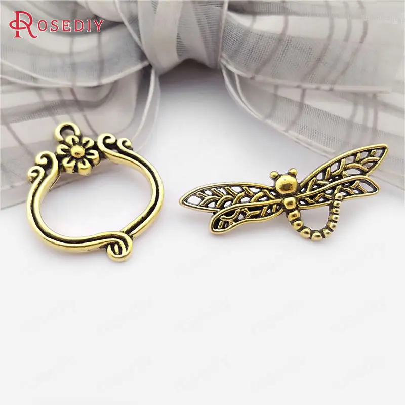 Antique Gold 26903) 10 комплектов, античные посеребренные застежки браслета из цинкового сплава стрекоза с застежками, фурнитура для ювелирных изделий, аксессуары оптом - Цвет: Antique Gold