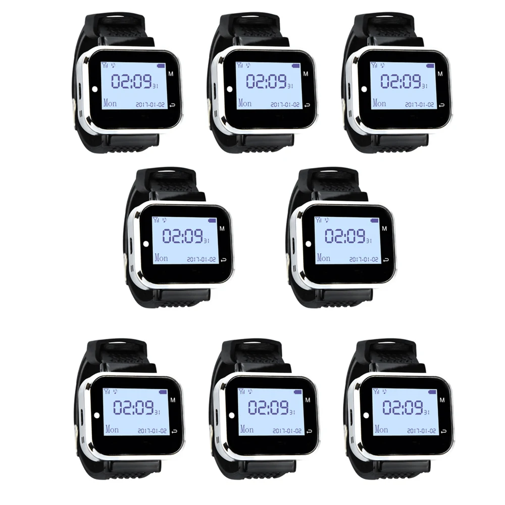 

JINGLE BELLS 8 pcs of Watch Pager Receiver Wireless Service Call Bells Restaurant Guest Calling System in 433.92MHZ guest pagers