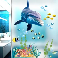 dolphin fish aquarium ocean wall stickers for kids rooms bathroom kitchen home decor cartoon animals decals pvc mural art