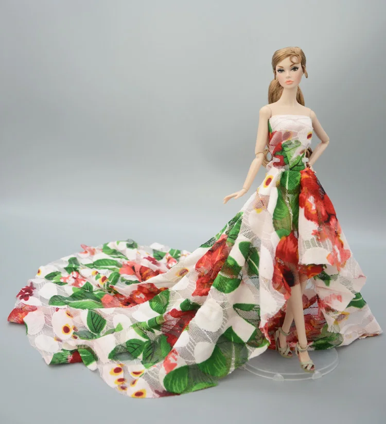 Платье с длинным шлейфом для свадьбы кружевное нарядное платье цветным цветком