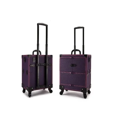 purple Женский косметический чехол на колесиках, чехол на колесиках для ногтей, набор инструментов для макияжа, косметичка для тату, чехол на колесиках - Цвет: purple