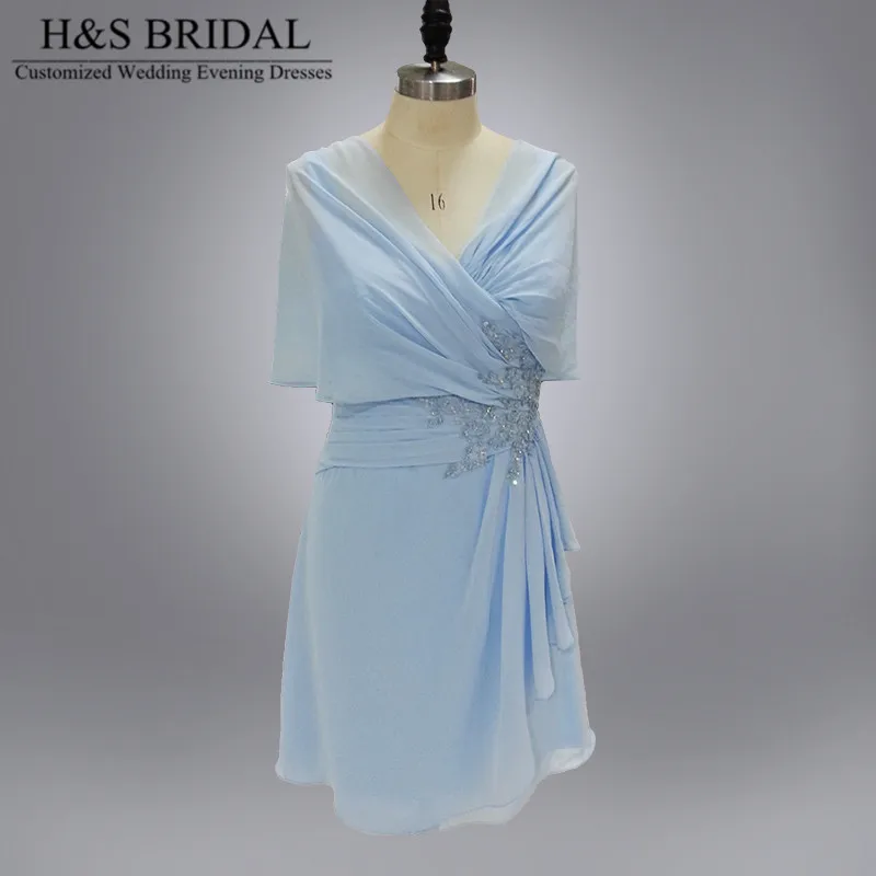 Реальная Модель аппликаций короткое вечернее платье светло-голубое коктейльное