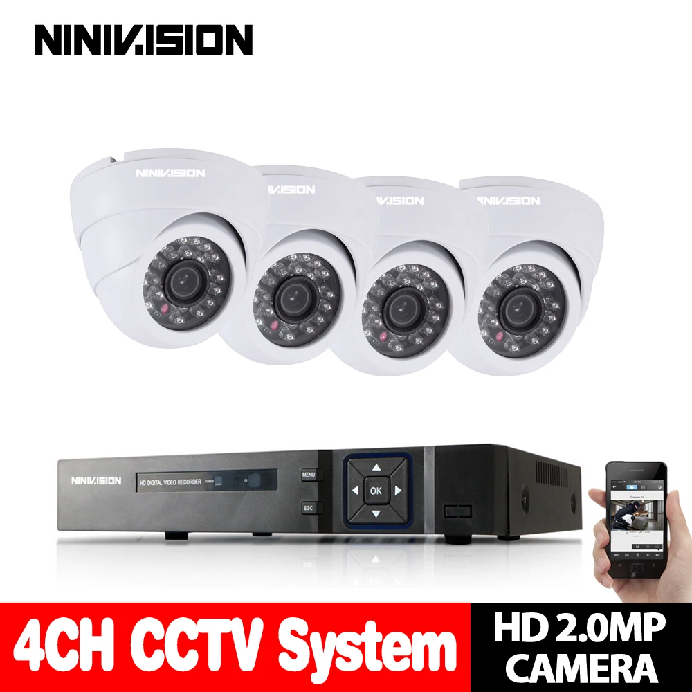 

Комплект для видеонаблюдения NINIVISION 3000TVL 1080P HD, внутренний, система камер домашней безопасности, 4 канала, 1080P HDMI DVR, AHD-камера