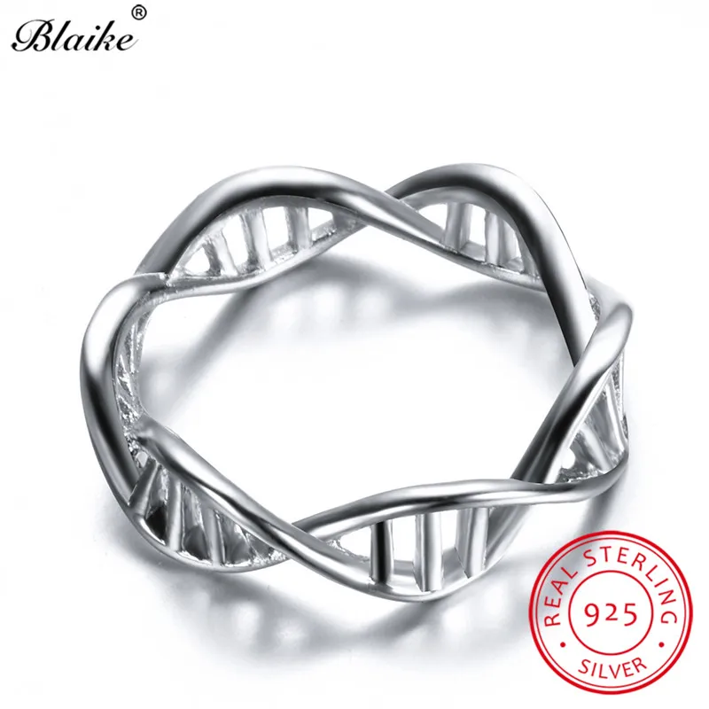 Кольцо Blaike из настоящего серебра 925 пробы с ДНК знаком женские открытые волнистые