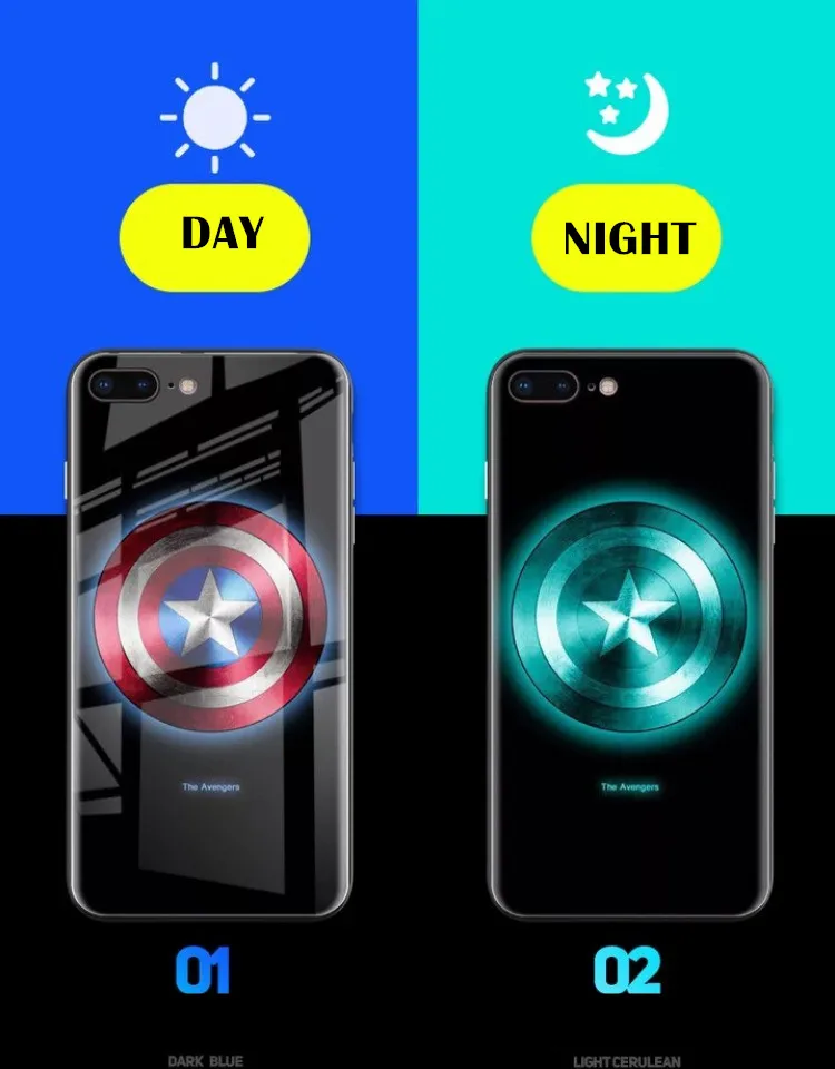 Чехол в виде светящегося стекла для iphone 7, 8, 6, 6s Plus, X, XR, XS Max, Железный человек, Капитан Америка