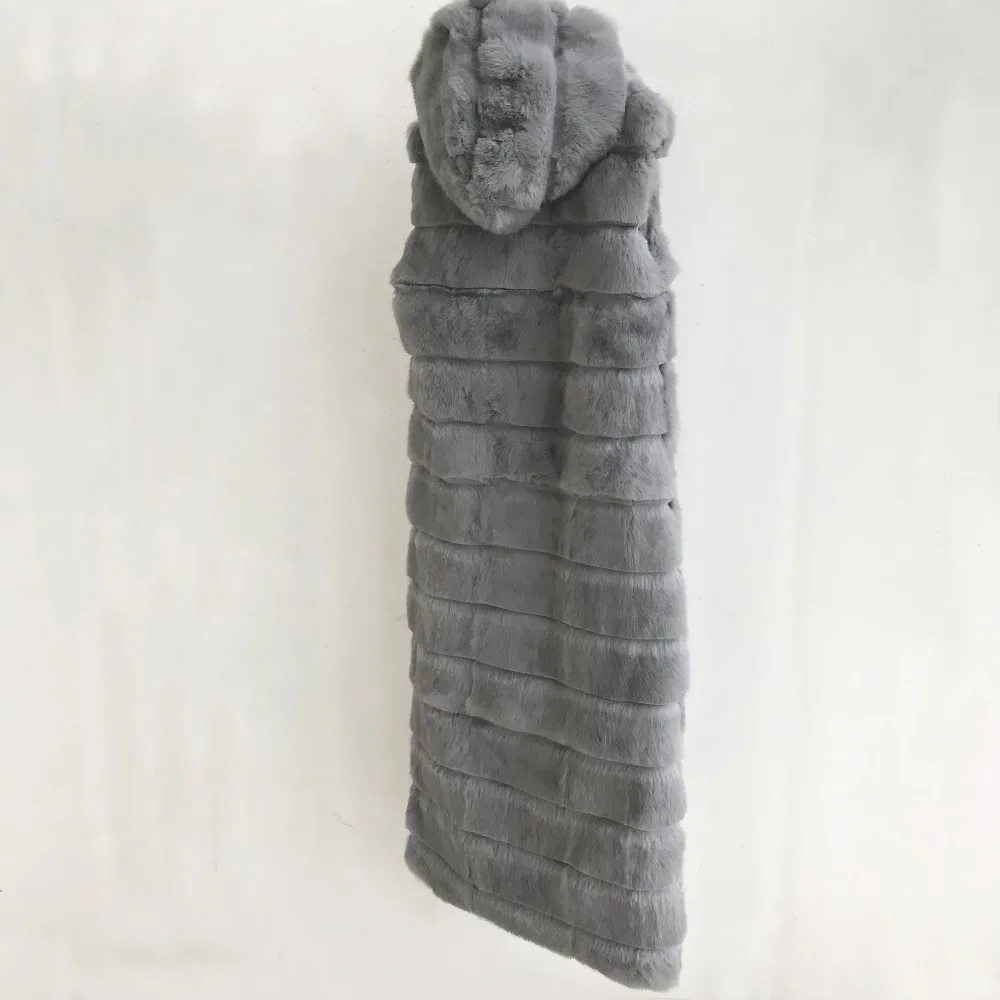 Новые оригинальные натуральным кроличий мех жилет с капюшоном зимняя куртка