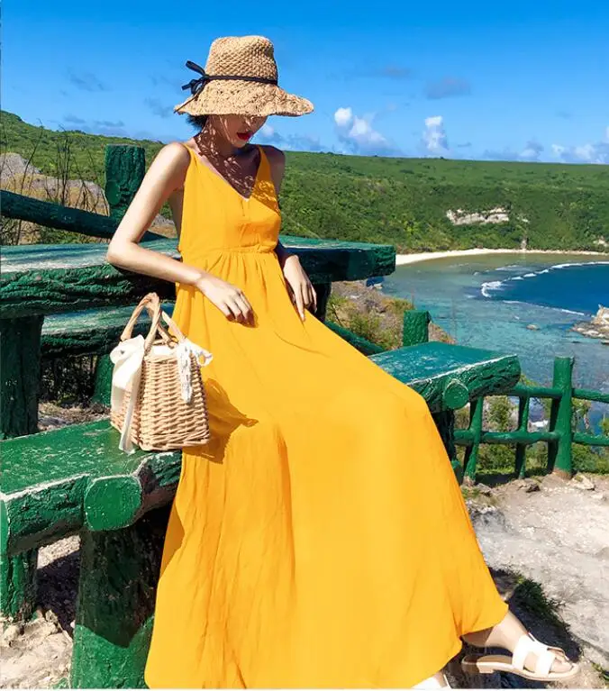 2019 Free shiping New style temperament V Neck Beach dress slim sexy backless Women | Женская одежда