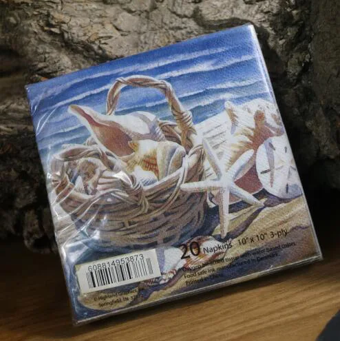 20 салфеток темно синие бумажные салфетки с раковиной 25*25 см 2 слойные винтажные