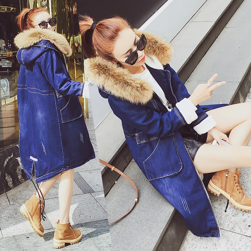 Новинка 2016 модное зимнее пальто куртка для женщин повседневное джинсовое