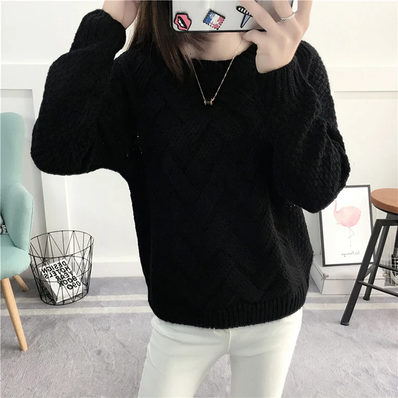 Autumn Winter Korean Version Women Sweater Full Warm Knit PulloverThick Rods Plaid Criss-Cross Knitting Sweaters New | Женская одежда