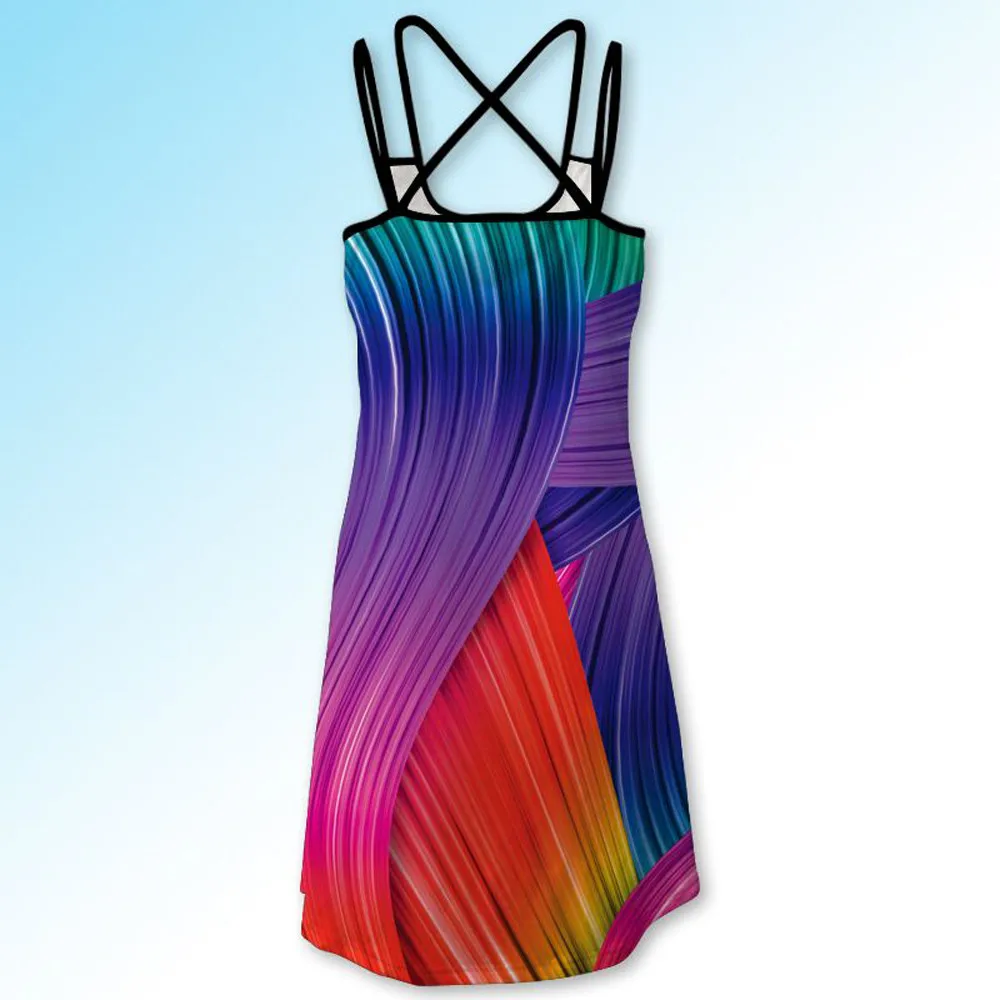 SAGACE летнее модное цветное женское короткое Радужное мини платье с 3D принтом без