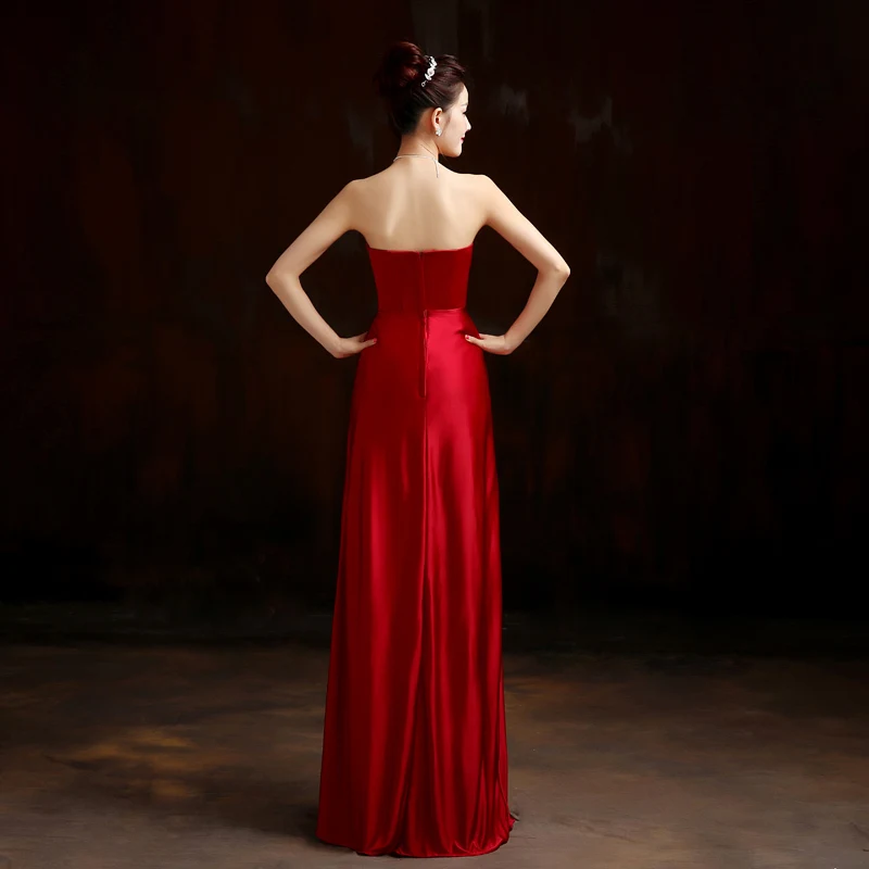 2015 Elegant And Simple Sleeveless Strapless Bridesmaid Dresses Long Red With Rhinestone Plus Size | Свадьбы и торжества