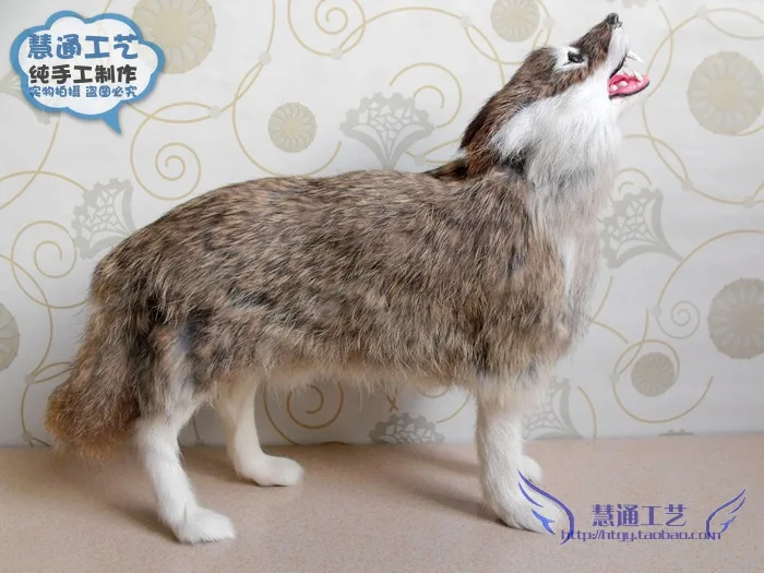 

30x9x25cm looking sky wolf toy model polyethylene & furs resin handicraft,decoration baby toy Christmas gift d410