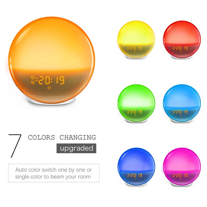 

Newly LED Light Alarm Clock Sunrise Simulation Sleep Aid with FM Radio Snooze Clock for Bedroom XSD88