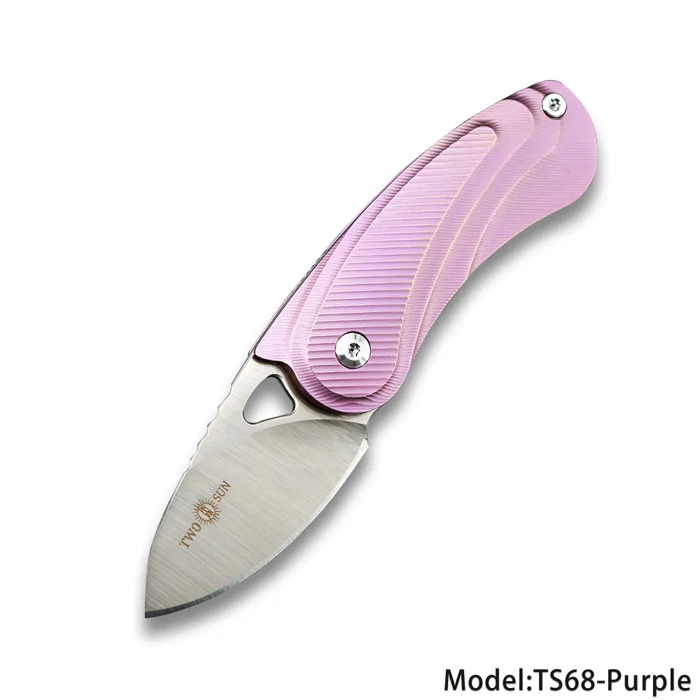 TS68-Purple TwoSun мини M390 складной нож карманный нож Походный нож открытый инструмент для выживания EDC TC4 титановые быстрооткрывающиеся шариковые подшипники TS68 - Цвет: TS68-Purple
