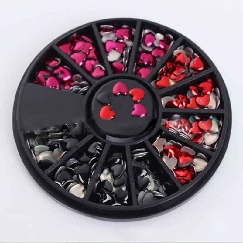 1 коробка смешанные цвета 3D украшения для дизайна ногтей сердечки заклепки