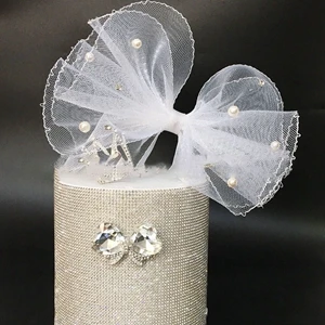 White Bowknot 1 шт., женские бумажные украшения для кексов на высоком каблуке, с черным сетчатым жемчугом и бантом, свадебные пирожное для дня рождения, вечерние украшения - Цвет: White Bowknot