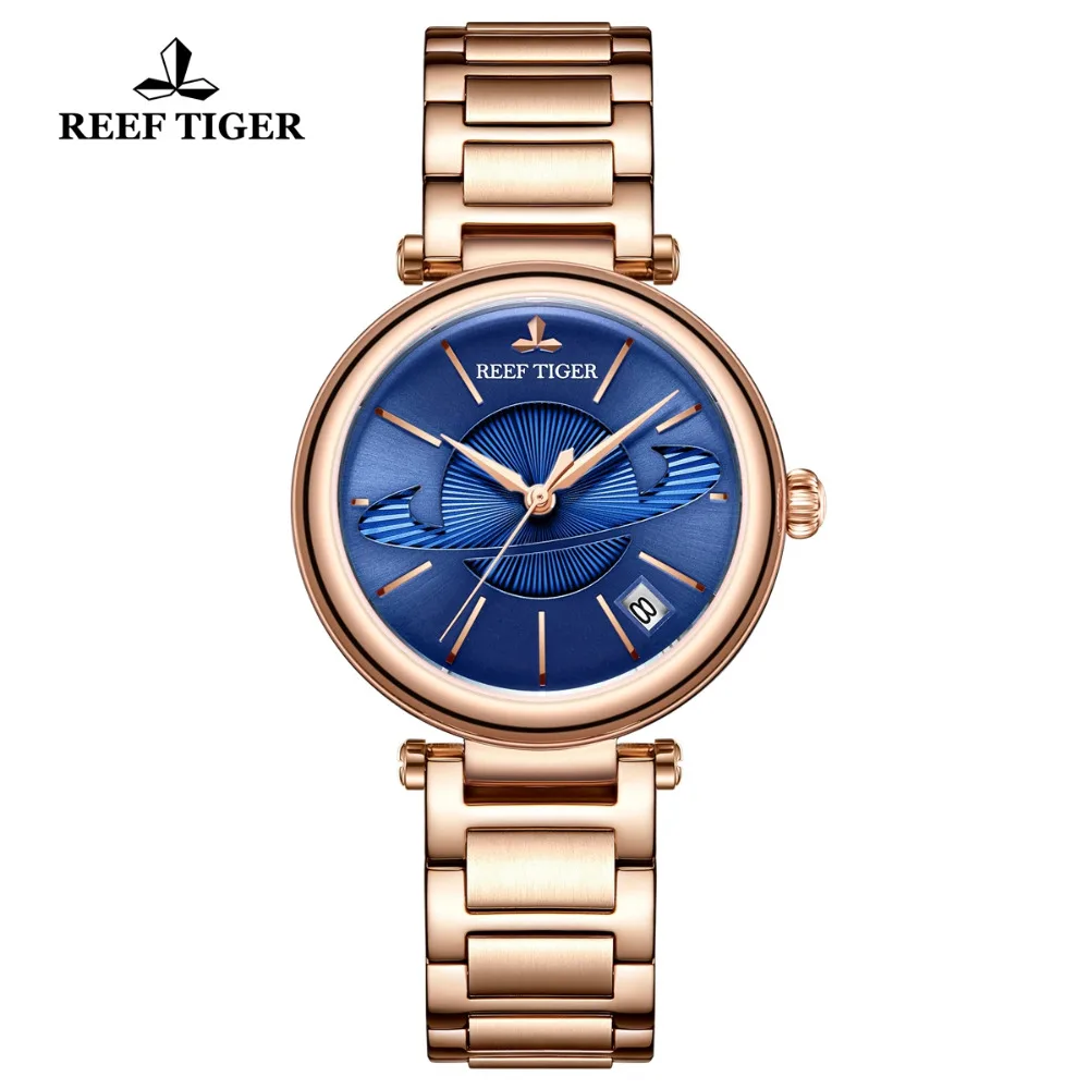Enlarge Reef Tiger/RT Luxury Creative Watch Rose Gold Blue Watch for Ladies Waterproof Women Watch Relogio Feminino RGA1591