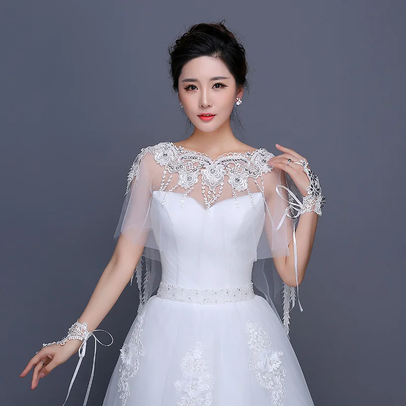 Женское свадебное болеро JaneVini Короткая шаль белого Летний мыс с кружевом и