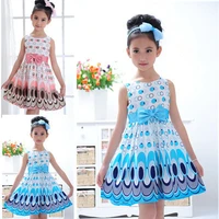 kids girls dress cute peacock color sleeveless princess dress circle korean fashion blue childrens clothing new