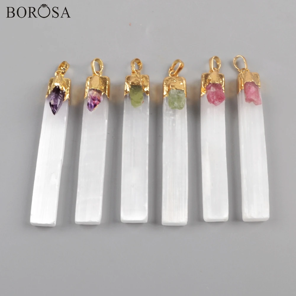 BOROSA дизайн 5 шт. прямоугольник позолоченный Selenite камень с натуральные аметисты