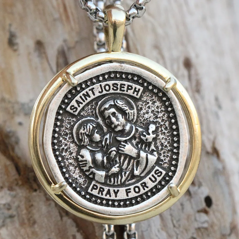 Ретро католическое Ожерелье Saint Joseph Pray For us медаль патрон кулон мужские русские