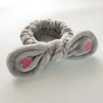 Grey Женская модная милая мягкая флисовая повязка с бантом и бантиком для макияжа, эластичная повязка для волос для душа, Кружевная повязка на голову HB004 - Цвет: Grey